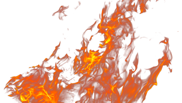 Fire flames burning with red hot sparks on transparent background and texture effects