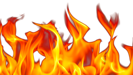 Fire flames burning with red hot sparks on transparent background and texture effects
