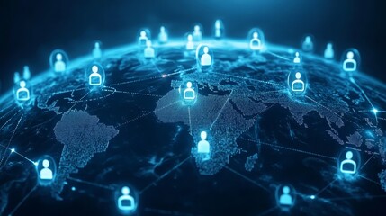 Global communication network, social media icons connecting people worldwide