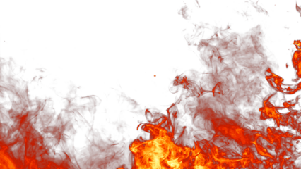 Fire flames burning with red hot sparks on transparent background and texture effects