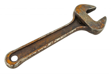 Rusty wrench, isolated on transparent or white background