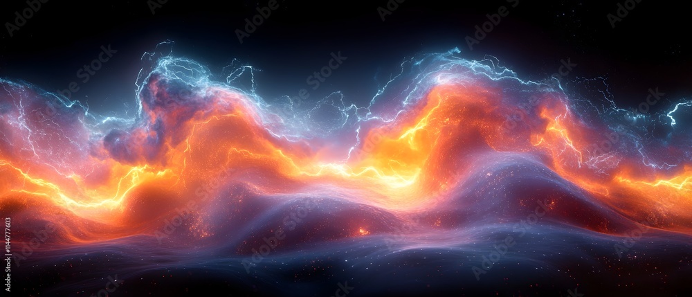 Poster spectrographic analysis of thunderstorm s vibrant lightning waveforms and bioluminescent textures in