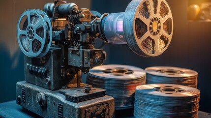 Obraz premium Vintage Movie Projector with Film Reels