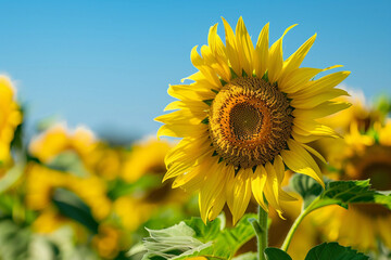 Fototapeta premium The Majesty of Sunflowers: Tall Plants with Showy Yellow Flowers