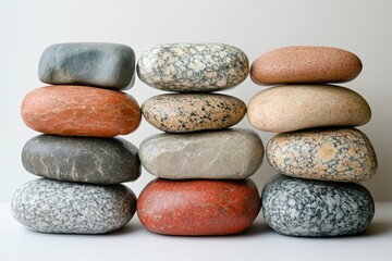 Fototapeta premium Neatly Arranged Igneous Rocks on White Surface