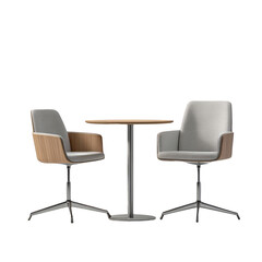Modern office furniture set two chairs and round wooden table isolated on white background business meeting negotiation concept contemporary design comfortable workplace interior design element