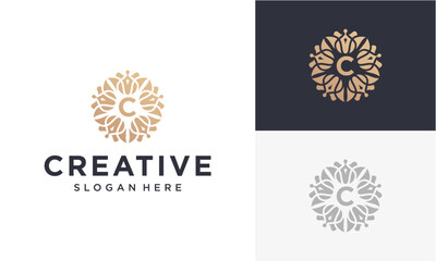 initial c flower vector logo