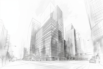 A modern cityscape capturing intricate skyscrapers and urban architecture in a monochromatic design.