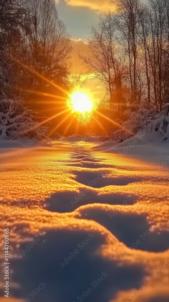 Poster exploring the snowy path dense forest scenic view tranquil environment nature journey