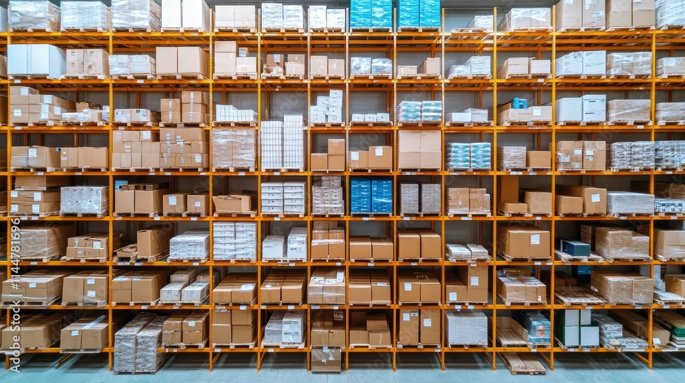 Poster efficient logistics operations in a large distribution center aerial view