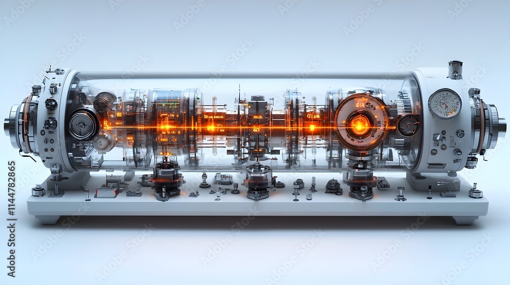 Poster a detailed and highly advanced spectrometer precisely measuring the frequency of electron transition
