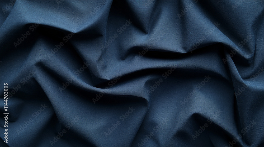 Poster deep blue fabric with subtle texture and intricate folds, showcasing a rich color and smooth surface