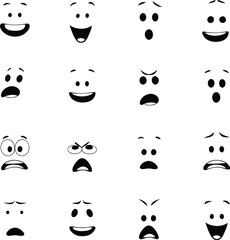 Collection Of Cartoon Facial Expression Hand Drawn Icons Isolated Illustration