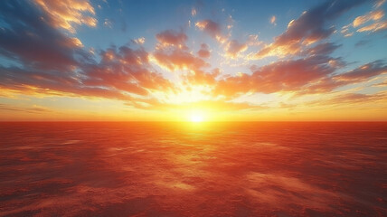 Obraz premium Dramatic sunset over ocean with vibrant orange and blue hues, creating breathtaking view. clouds reflect warm colors, enhancing serene atmosphere