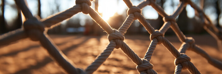 Fototapeta premium A close-up of a net with sunlight filtering through its ropes, creating a simple yet dramatic composition that evokes a sense of connection and natural beauty.