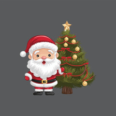 Santa Claus standing with decorative Christmas tree vector illustration