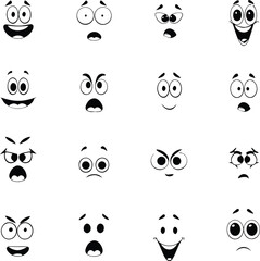 Collection Of Cartoon Facial Expression Hand Drawn Icons Isolated Illustration