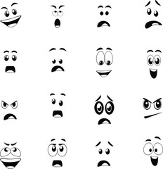Collection Of Cartoon Facial Expression Hand Drawn Icons Isolated Illustration