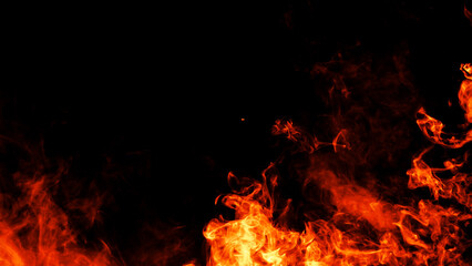 Fire flames burning with red hot sparks on transparent background and texture effects