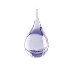 Single Purple Water Drop Purity Cleanliness Hydration Refreshment Liquid Serum Skincare Wellness Beauty Product Isolated on White Background 3D Render Illustration Macro Closeup Transparent
