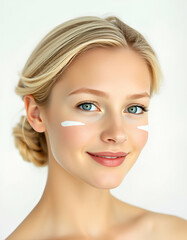 Fototapeta premium portrait of a woman with white cream on face skin