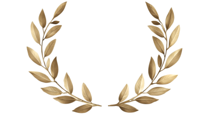 Isolate Golden Laurel Wreath on Transparent Background 