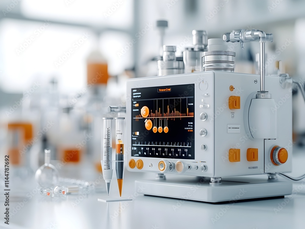 Poster sophisticated spectrophotometer precisely analyzing the wavelength dependent light absorption of a c