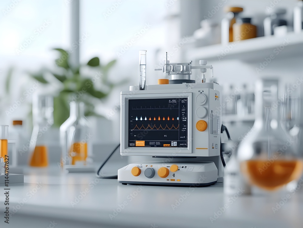Poster sophisticated spectrophotometer precisely analyzing the wavelength dependent light absorption of a c