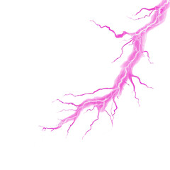 Fototapeta premium Pink lightning bolt isolated on white background electric thunderbolt energy strike power current discharge flash light nature shock electricity thunderstorm weather bright magic effect illustration