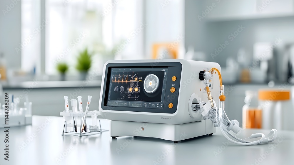 Poster precisely measuring light absorption a sleek modern spectrophotometer capturing the energy spectra o