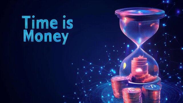 Animated hourglass with coins, symbolizing the value of time in finance and business. Ideal for projects on investment, deadlines, and time management.. AI Generation