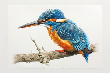 Obraz premium A vibrant kingfisher perched gracefully on a branch, showcasing its stunning blue and orange feathers.