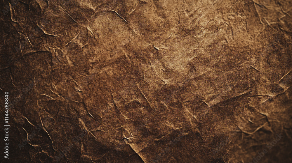 Poster texture of crumpled brown paper showcasing intricate details and natural patterns in soft lighting