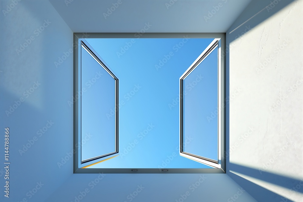 Poster room with a square sleek window