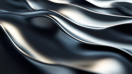 Obraz premium Fluid metal waves create an abstract composition with a polished surface in soft light