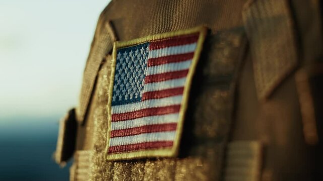 Details Of The USA Flag Patch On Soldier Uniform