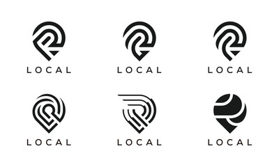 collection of letter R local map pin logo design vector template