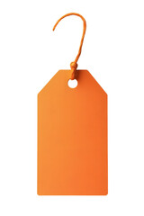 An orange label tag with a string, perfect for branding, pricing, or identification in various applications. Isolated on transparent background, png.