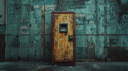 Old vending machine against a peeling wall in an abandoned urban setting capturing the essence of decay and neglect