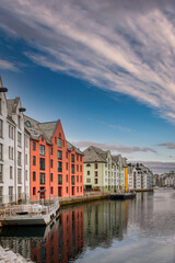Fototapeta premium Alesund is a city and municipality in Møre og Romsdal county, Norway. It is a port 236 km northeast of Bergen