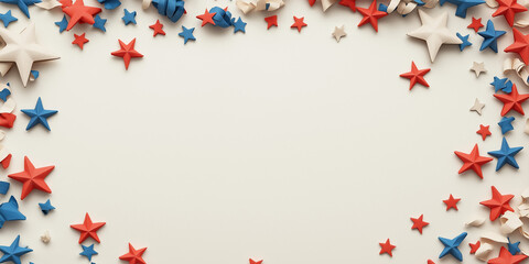 A decorative frame of red, white, and blue stars suggesting a patriotic theme, perfect for celebrations or holiday designs, symbolizing freedom and unity.