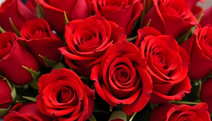 Close-up of luxurious red roses in a beautiful bouquet showcasing elegant blooms