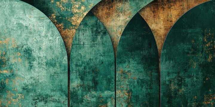 Featuring an abstract backdrop of emerald green rusty metal, this art deco design showcases a grainy texture and offers ample space suitable for adding text overlay.