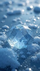 Obraz premium Sparkling ice crystal on snowy surface with reflections, winter beauty and elegance