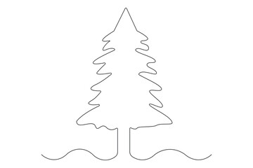 Continuous single line art drawing of winter tree isolated concept Doodle vector illustration
