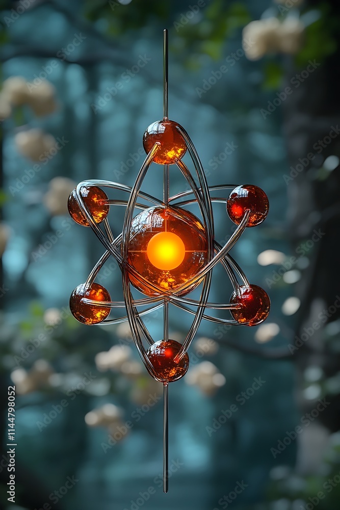 Poster highly accurate 3d model of a technetium atom highlighting its unique electron shell arrangement and