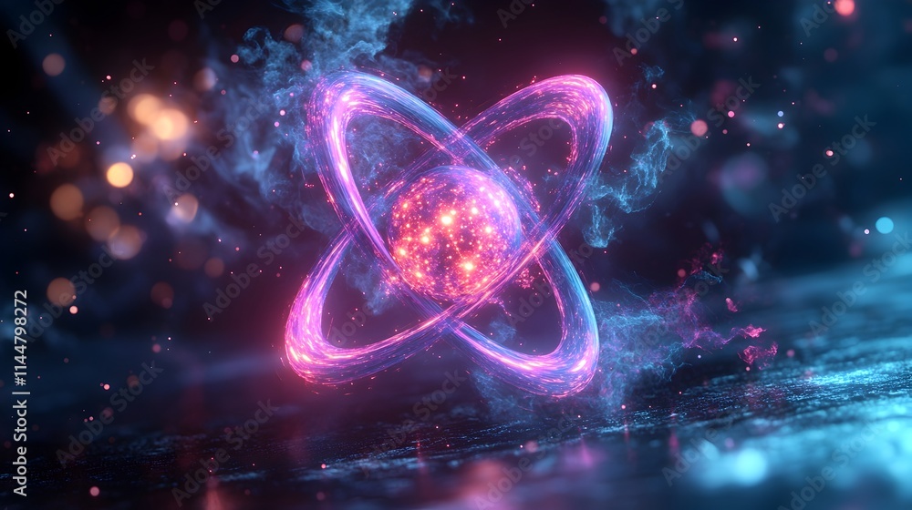 Aufkleber 3d model of a technetium atom emphasizing its unique electron shell arrangement and medical imaging 