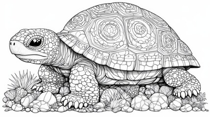 Fototapeta premium Adorable Turtle Illustration for Coloring Book, Intricate Detailing, Relaxation Activity