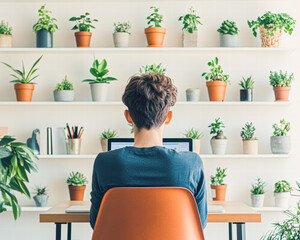 Fototapeta premium Urban gardening inspiration modern indoor plants for a relaxed home office atmosphere