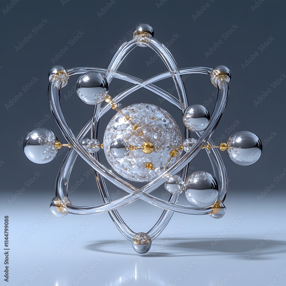 Aufkleber highly detailed and 3d model of a technetium atom showcasing its intricate subatomic structure and l